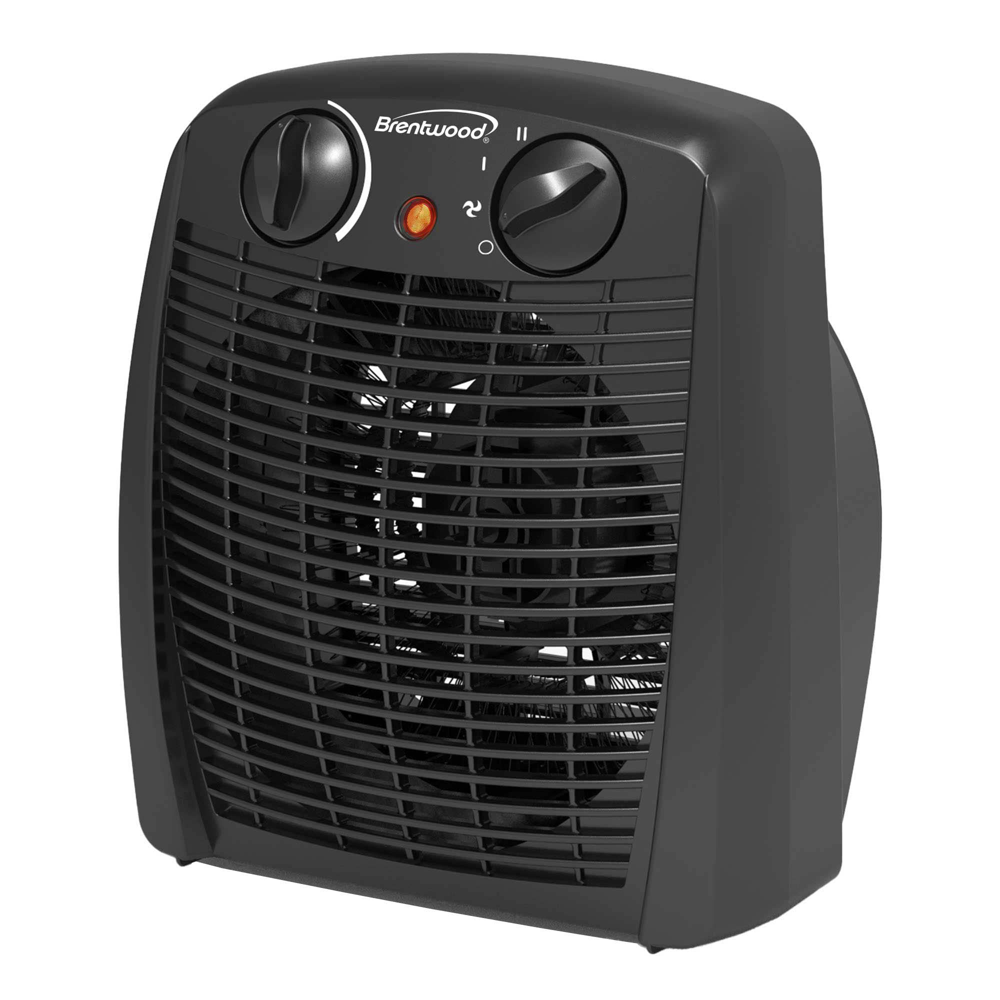 Brentwood Portable Electric Space Heater and Fan — 1,500W, Adjustable Thermostat, Safety Tip-Over Switch, Black, Model# H-F305BK